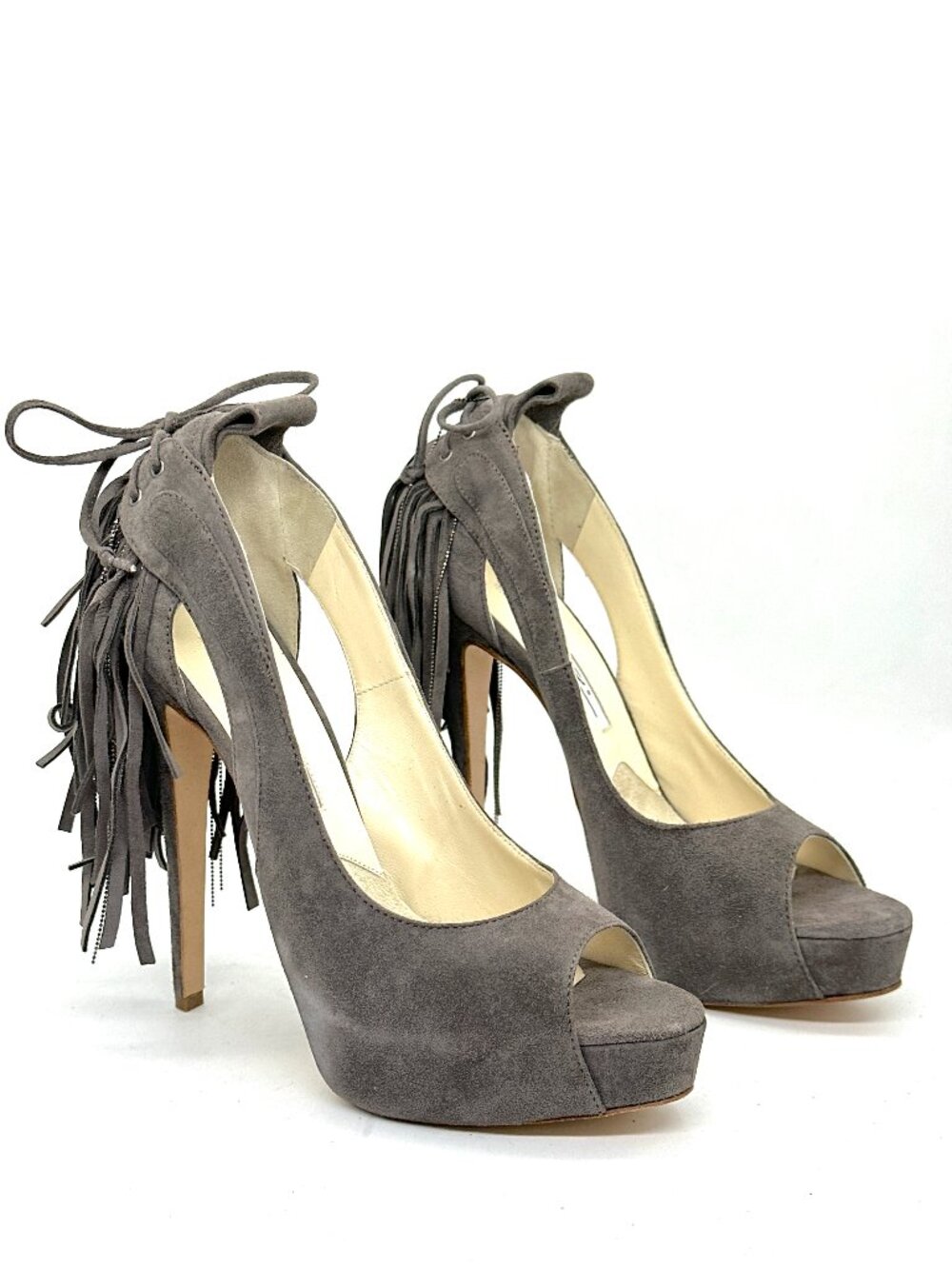Brian Atwood VERNER Suede Fringe Platform Peep Open Toe Pumps Heels - Picture 7 of 14